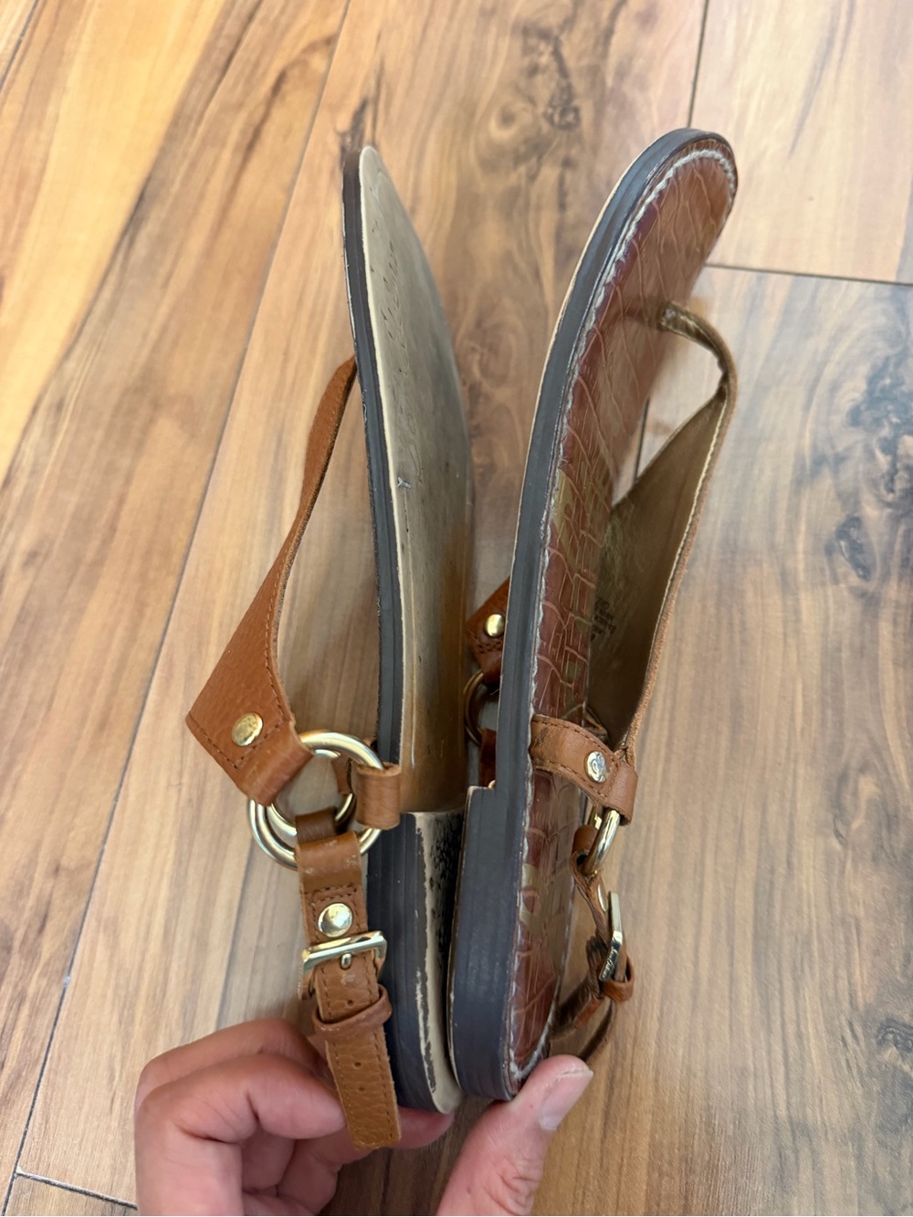 Sam Edelman Tan Brown Textured Leather Slingback Sandals - Picture 6 of 9